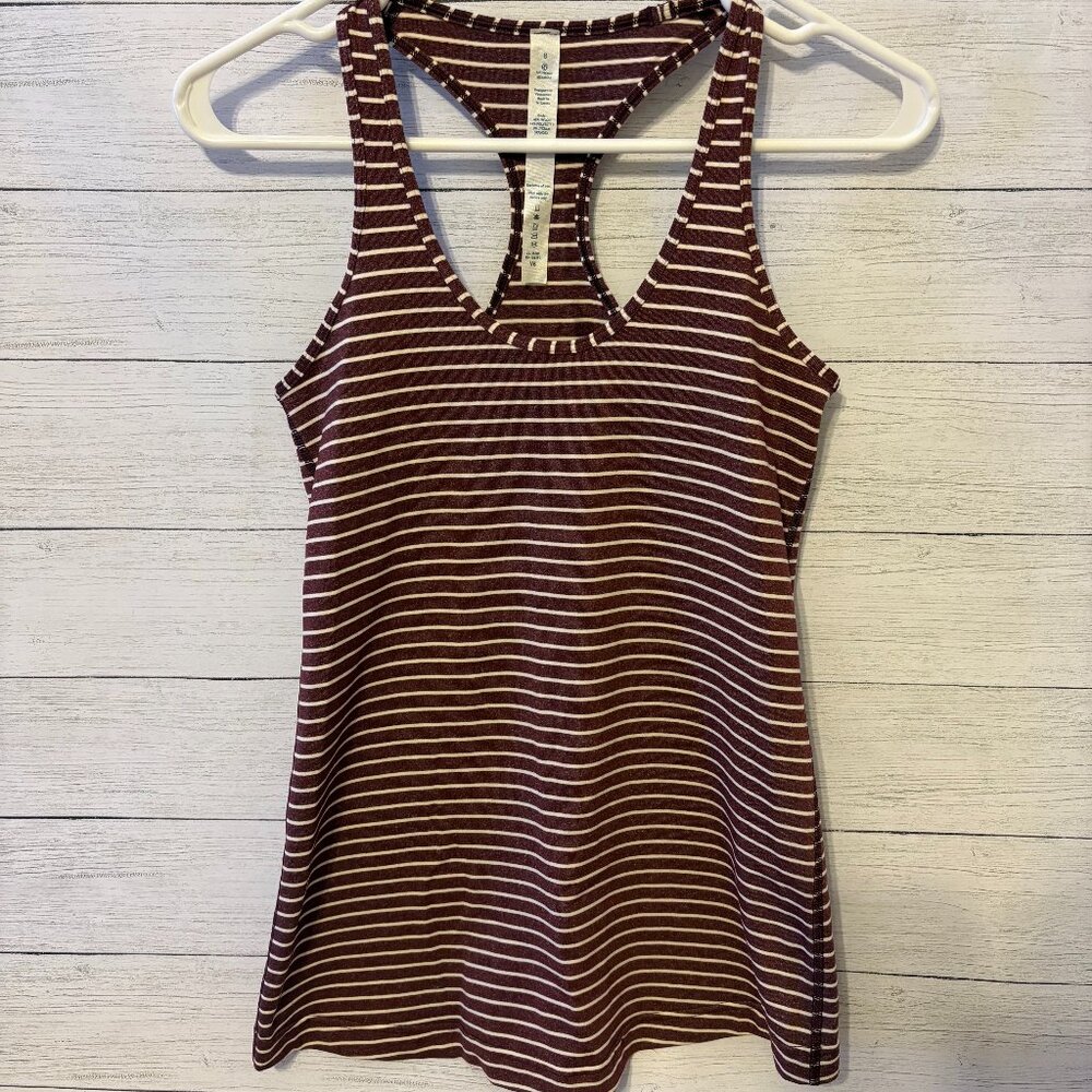 Lululemon Cool Racerback II Tank Burgundy White Stripe Size 8